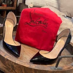 Christian Louboutin IRIZA patent open-side pump.